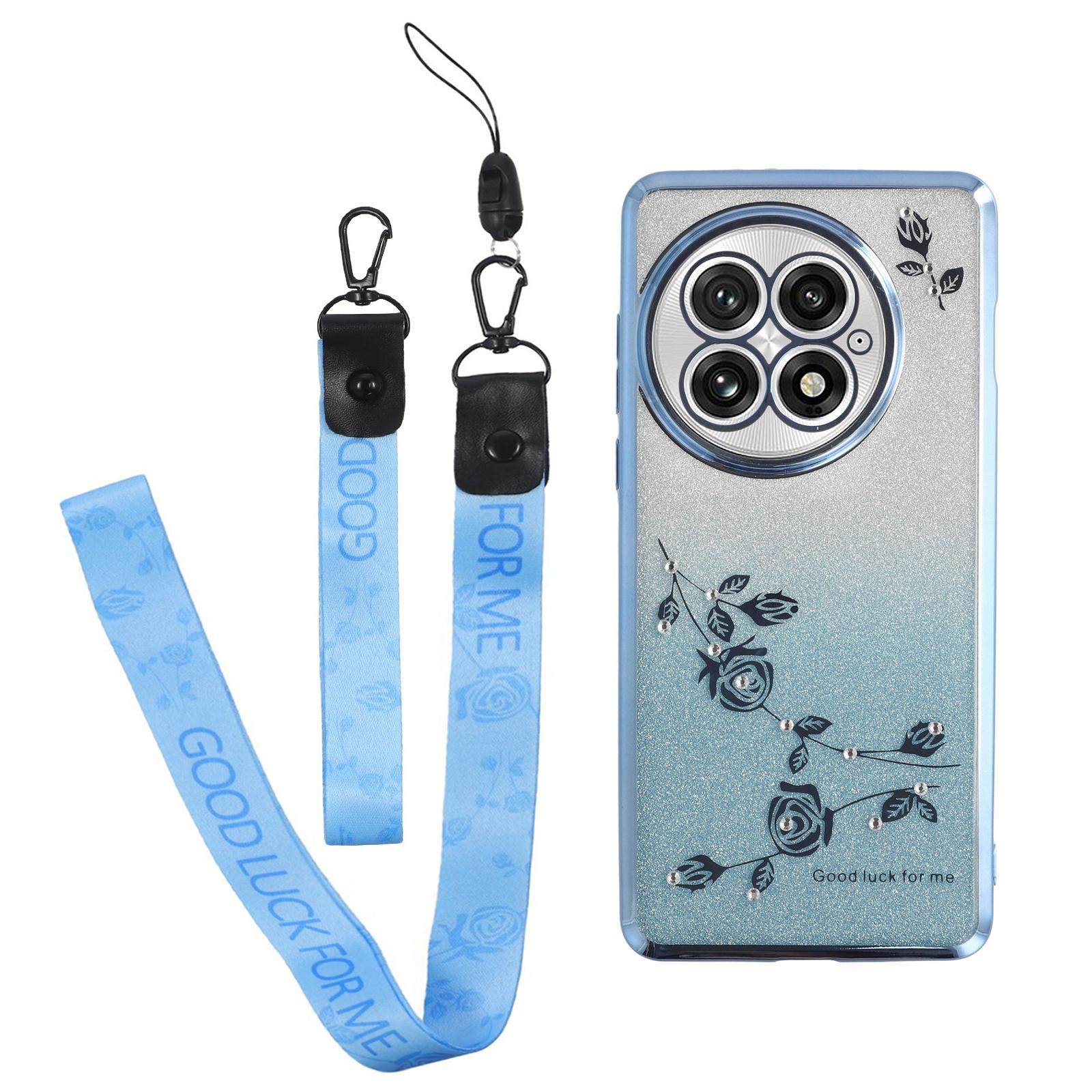 

KADEM For OnePlus 13 Case Flower Pattern TPU Gradient Phone Cover with Lanyards Blue