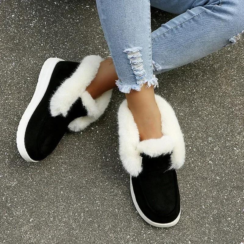 New Ladies Slip On Comfortable Ankle Boots Women Winter Warm Plush Fur Snow Boots Suede Shoes Female Footwear Botas Femininas
