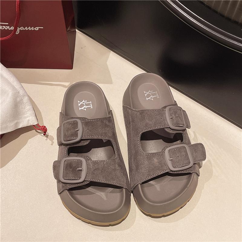 Fashion Smile Women Slippers Summer Casual Women Shoes Retro Trend With Buckle Slippers Comfortable Beach Slippers Round-headed Slippers