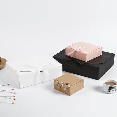 10pcs Square Kraft Paper Box Cardboard Packaging Valentine's Day Wedding Easter Party Gift Box With Ribbons Candy Storage