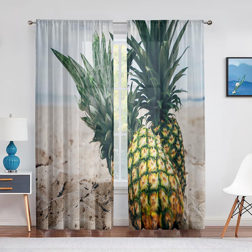 Sommer Ozean Strand Lustige Ananas Tragen Sonnenbrillen Transparente Vorhänge für Wohnzimmer Schlafzimmer Dekoration Fenster Voile Tüll Vorhang