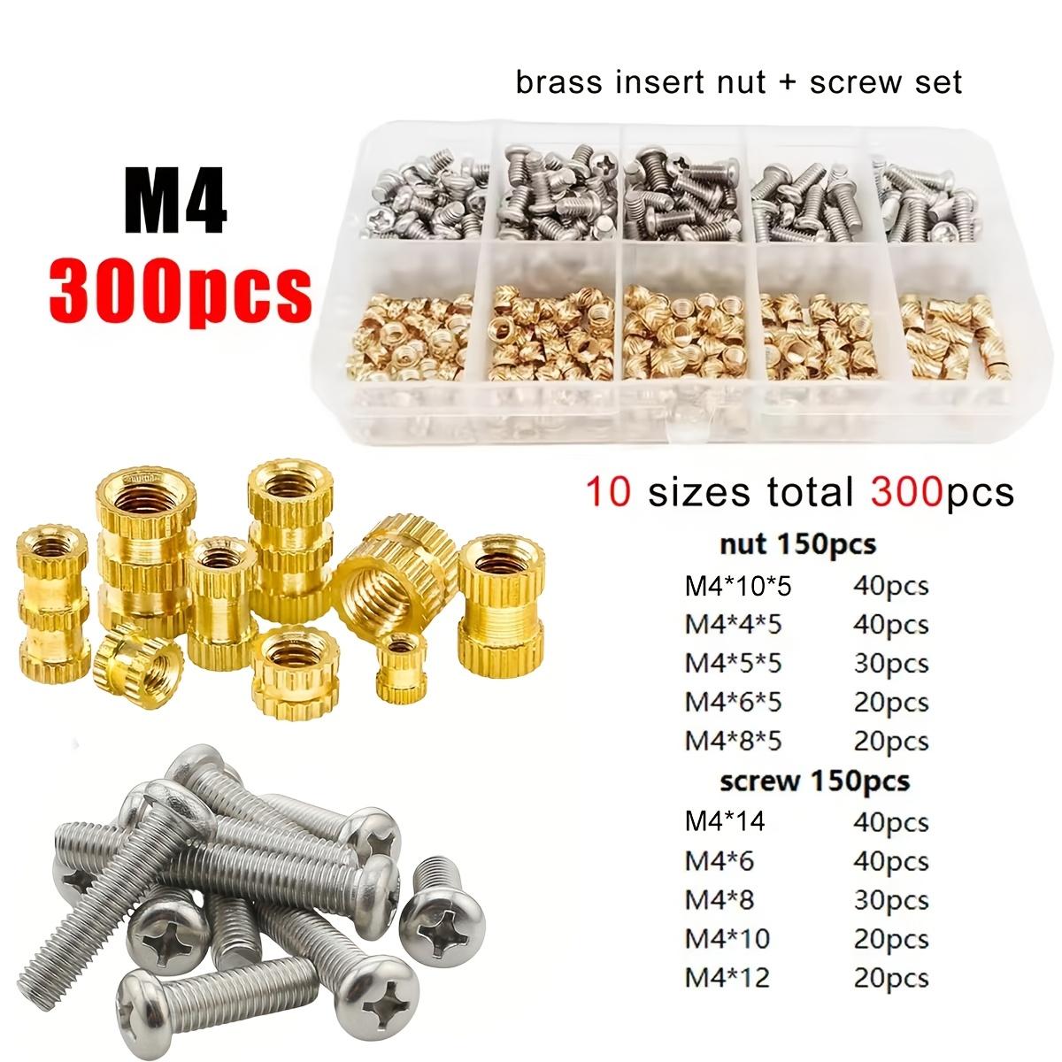 

Латунная медная витая спиральная литьевая горячая расплавленная 3D-печать Встроенная вставная гайка Комплект винтов, Гайки, Набор винтов M4 300PCS