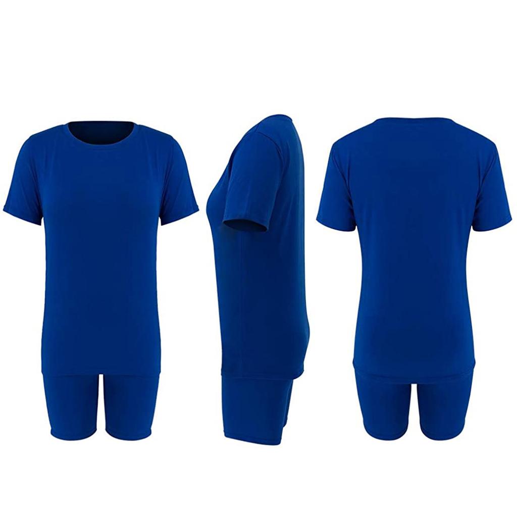 Women's 2 Piece Casual Sports Solid Color Suit Short Sleeve Top And Pants Set