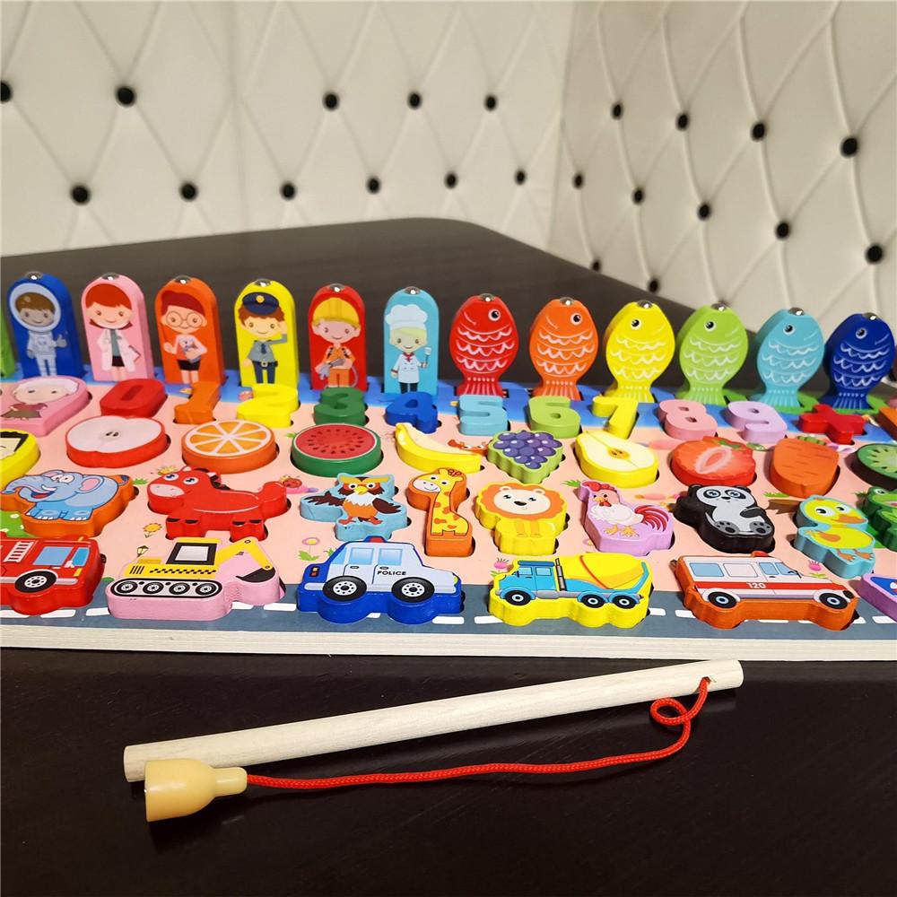 Montessori Wooden Math Toys Children Forest Animals Magnetic Fishing Building Blocks Busy Board Preschool Educational Kids Toys