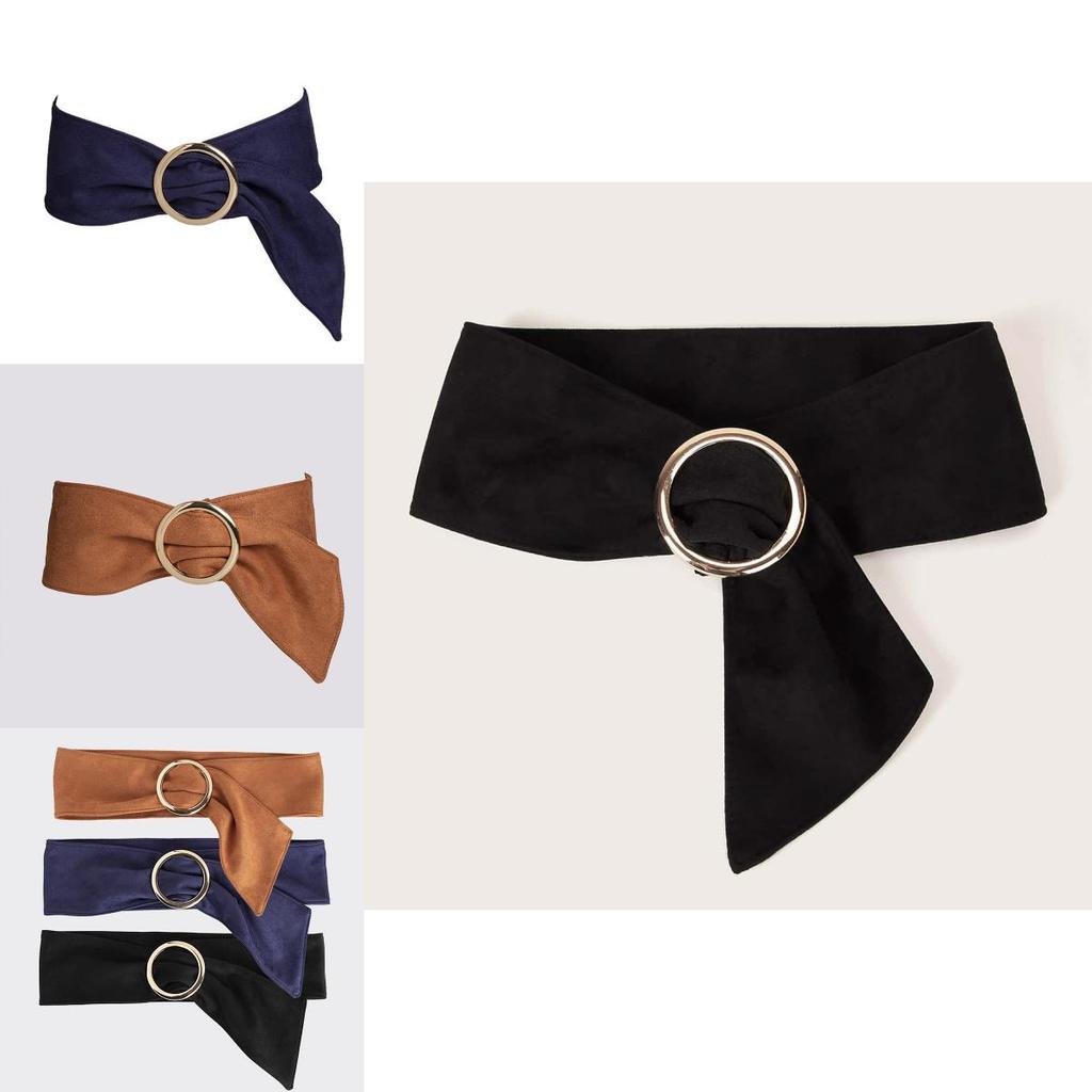 Ladies Wide Belt With Circular Buckle Faux Suede Fashion Accessory For Spring Looks