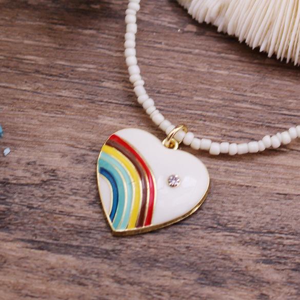 New Wear Colorful Dripping Love Beaded Necklace, Small Fresh Women's Simple Heart-shaped Small Pendant