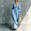 European and American new hot-selling solid color casual and comfortable waist long-sleeved dress women