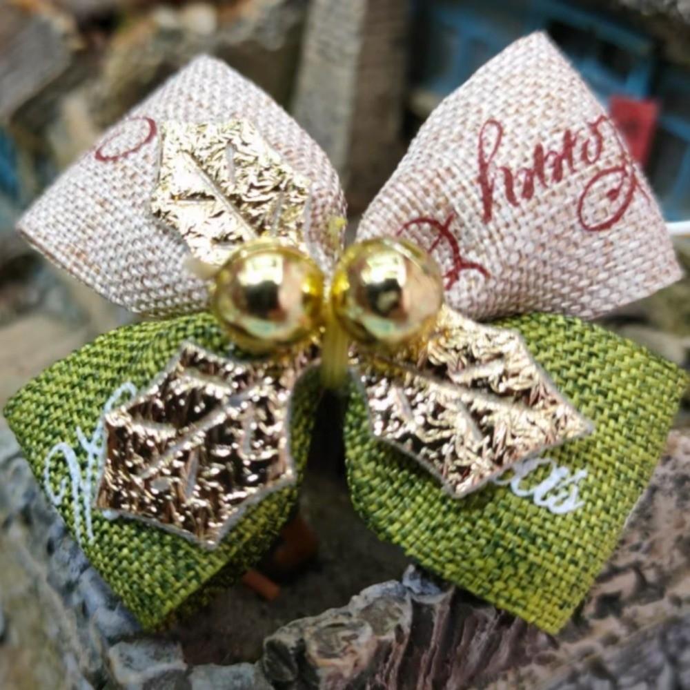 10Pcs Red/Green Bow Ornaments Bead Festival Accessory Rustic Mini Christmas Bows  Gift Wrapping