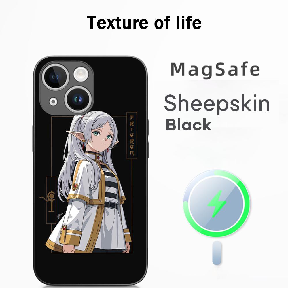 Frieren Japan Anime Cool Girl Pattern Phone Case For iPhone 16 15 14 13 12 11 Plus Pro Max High-end Luxury Magsafe Sheepskin