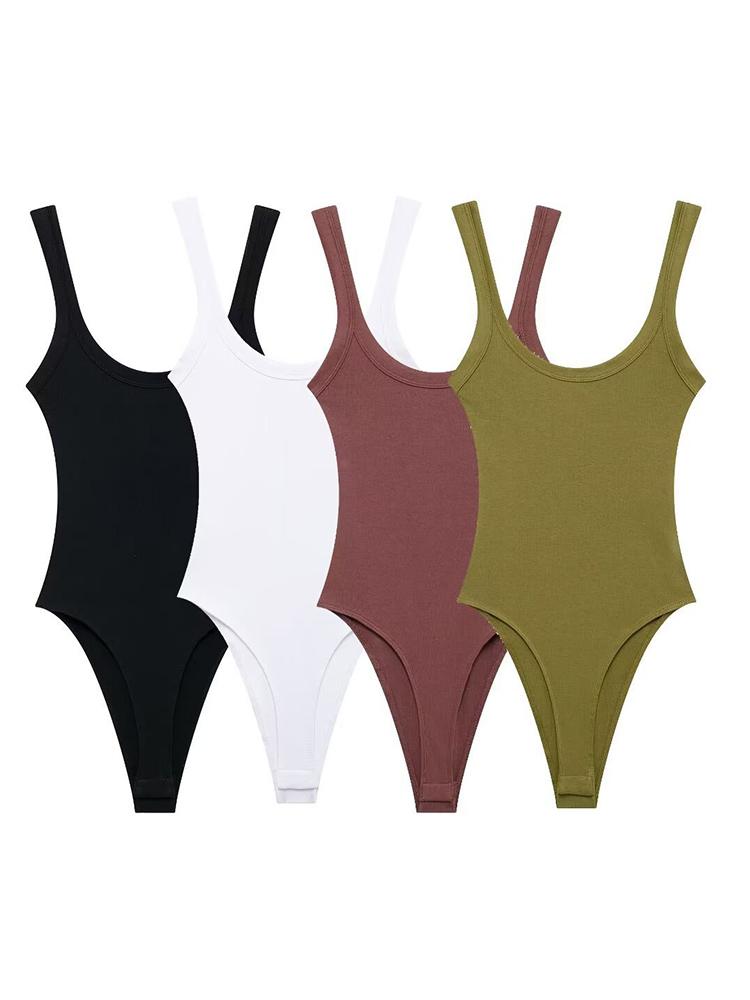Women's Skinny Ribbed Bodysuits O Neck Straps Snap-Button Sexy Fashion Female Playsuits Comfortable Stretchy Clothing