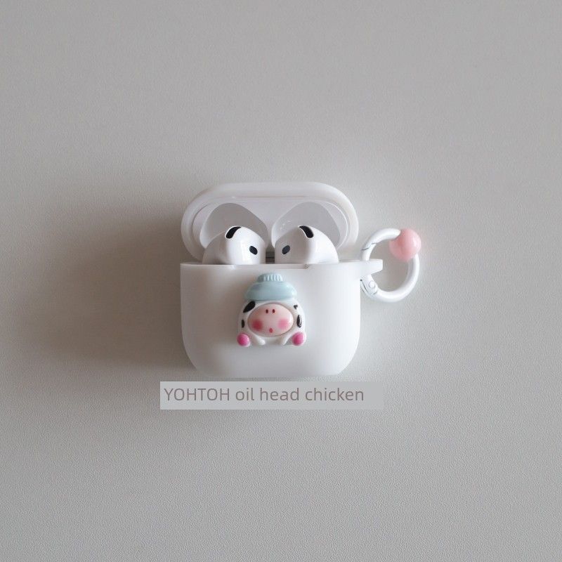 

Cattle for Airpods2 Second Generation Protective Case Airpods3 Drop-Resistant Earphone Case Airpods4 Bluetooth Headphone Case Pro One-Piece Silicone Apple AirPods1/2 White + circle hanging buckle