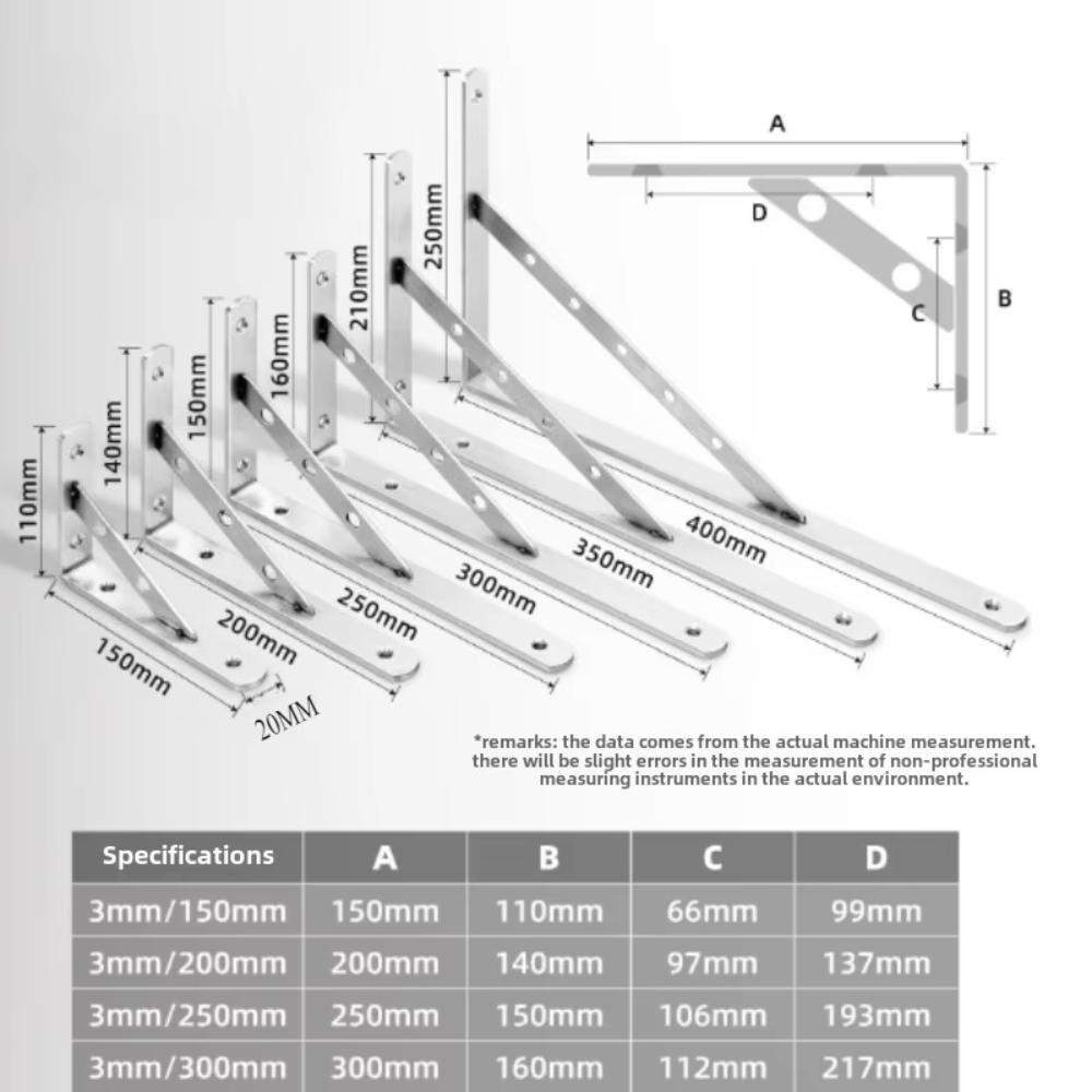 3mm 90° Stainless Steel Corner Bracket - Heavy Duty Wall Support for Shelves Partitions Triangular Layer Board Bracket organizer