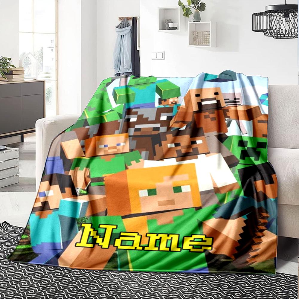 Custom Name Minecraft Theme Printed Blanket - Perfect for Couch, Bed, Travel & Outdoor Use | Machine Washable, Cozy & Durable.