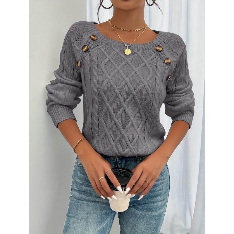 

Зручний пуловер з довгими рукавами, в’язаний светр із квадратним вирізом і ґудзиками, осінь і зима, повсякденний жіночий в’язаний одяг XL темно-сірий