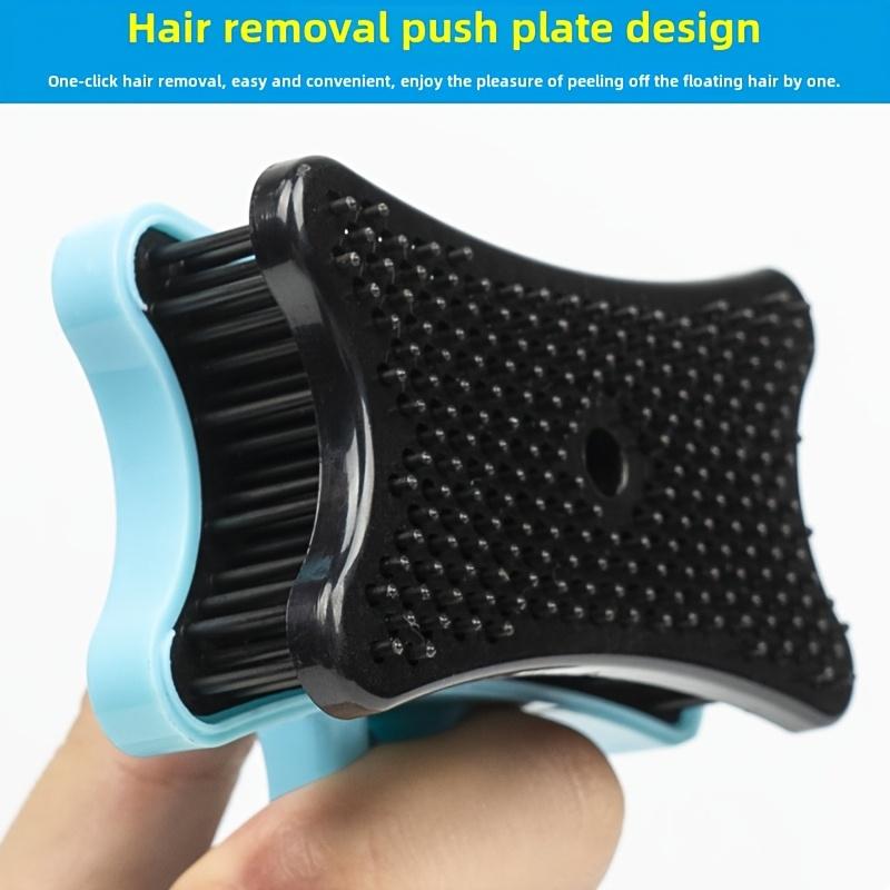 1-Pack Pet Hair Remover Brush for Cats - Ergonomic Handle, One-Click Detangling & Gentle Massage Comb, Blue & Pink Bristles, Easy Hair Removal Tool