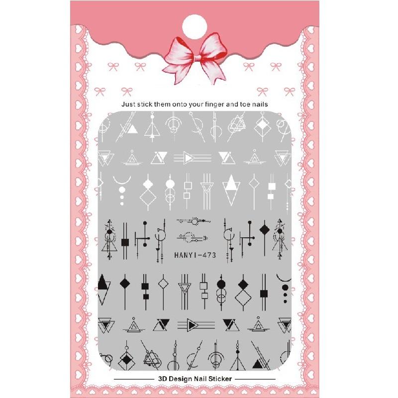 1 Sheet Adhesive 3D Nail Stickers Decals Press On Tips Manicure Decoration Geometry Letter Design