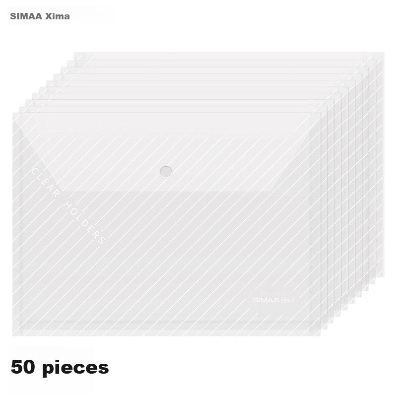 50-Pack A4 Button Closure Transparent File Folders, Striped Thickened Waterproof Exam Paper Document Storage Pouches, Office File Folders