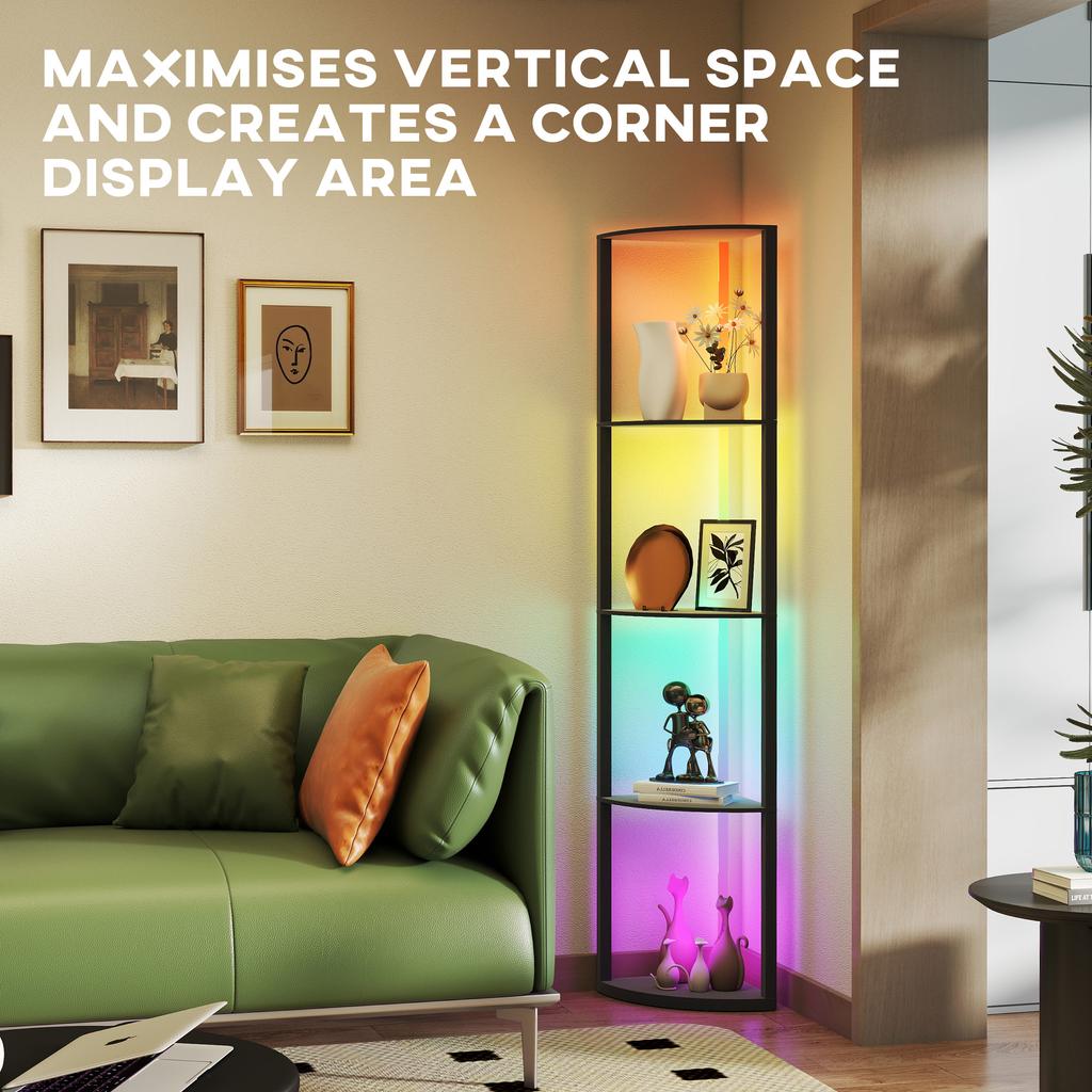 RGB LED Floor Lamp with Shelves, 5-Tier Dimmable Standing Lamp with Adjustable Brightness and Remote Control