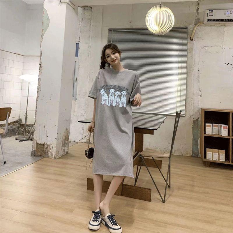 Weit geschnittenes Damen-T-Shirt-Kleid mit Rundhalsausschnitt und kurzen Ärmeln in großer Größe, langes lässiges Kleid, knielanges Nachthemd