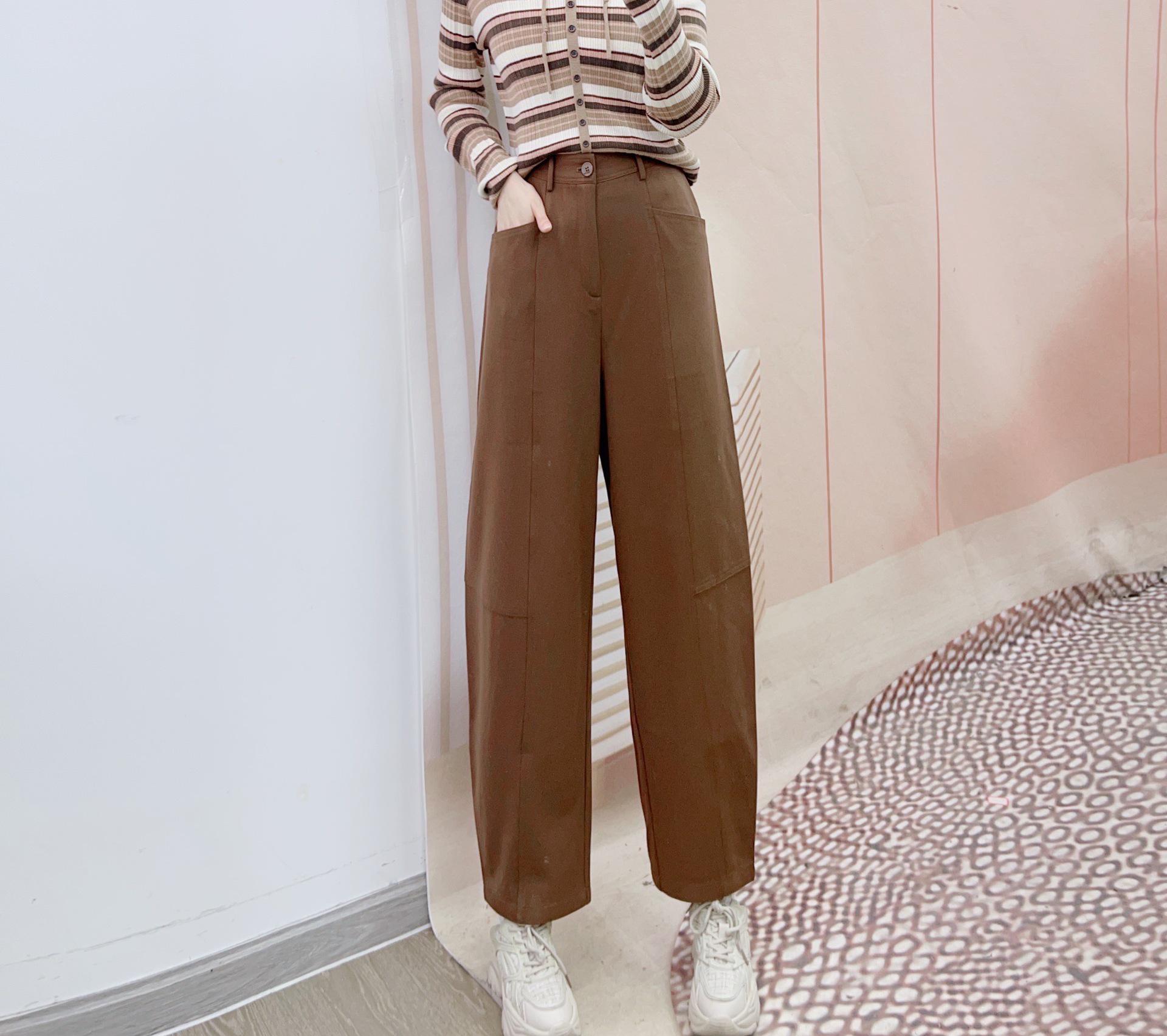 

Spring & Autumn High-Waisted Loose Pea Pants - Versatile, Fashionable Solid Color S (Approx. 43-54 kg) шоколадный коричневый