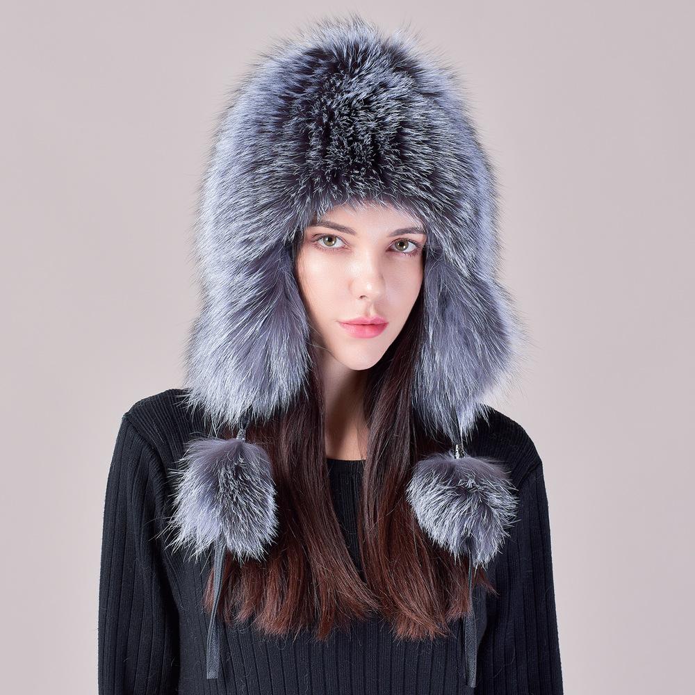 Fox hair hat female winter Korean version warm ear protection fur hat Bere snow hat ski bag head hat thin