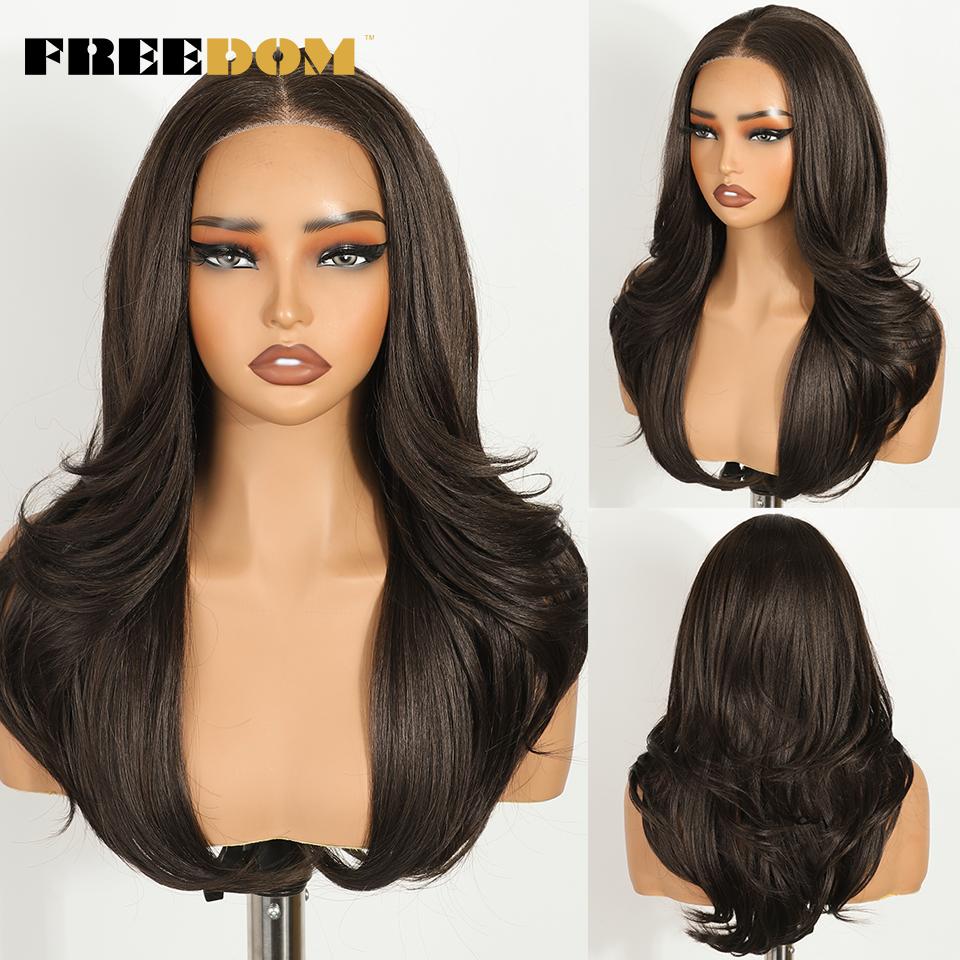FREEDOM Synthetic Lace Front Wigs For Women 20" Ombre Blonde Wavy 6X4 Pre Plucked Wear And Go Glueless Pre-cut Layered Lace Wigs