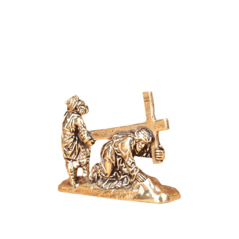 Solid Brass Carrying Cross Statue Exquisite Hand Carved Home Desktop Decor Religious Collection Gifts