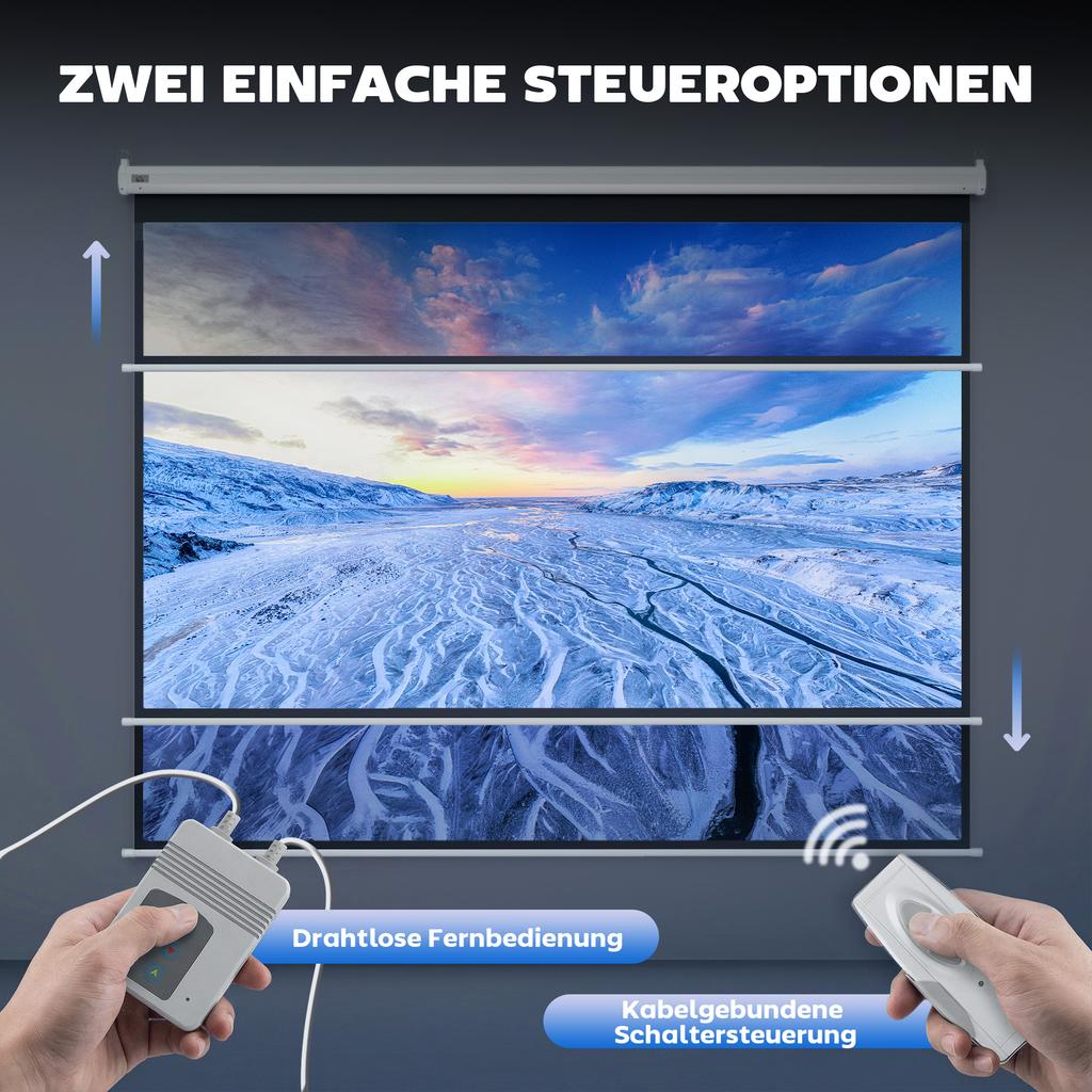 Projector Screen, Incl. Remote Control, 84 Inches, 4:3 Format, 171x130 Cm, White