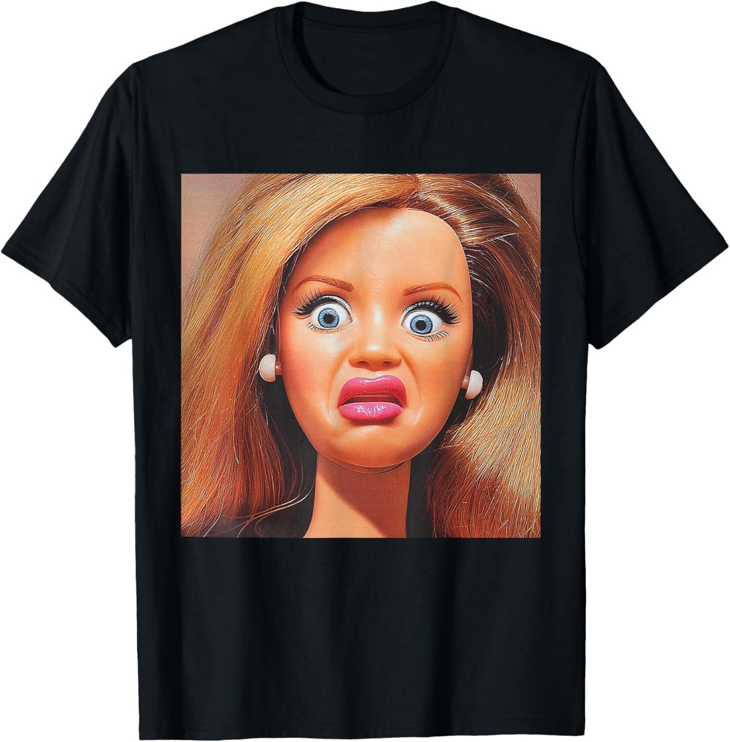 Funny Disgusting Doll face Meme Hilarious Sarcastic Gift Y2K T-Shirt S разноцветный
