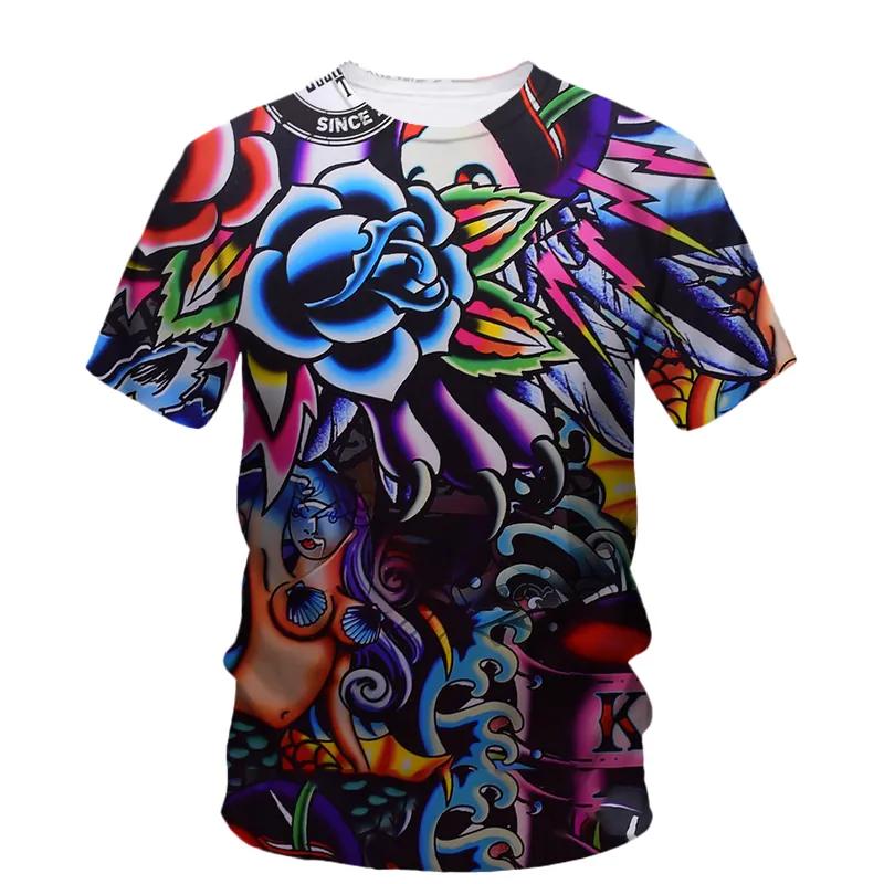 Sommar Ny Kreativ Graffiti Målning Konst Linje T-shirt Herr Mode Casual Hip Hop Harajuku 3D HD Tryckt O Krage Kort Ärm