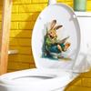 Funny Rabbit on Toilet Reading Newspaper Bathroom Wall Sticker Self-Adhesive Removable Easter Home Decor