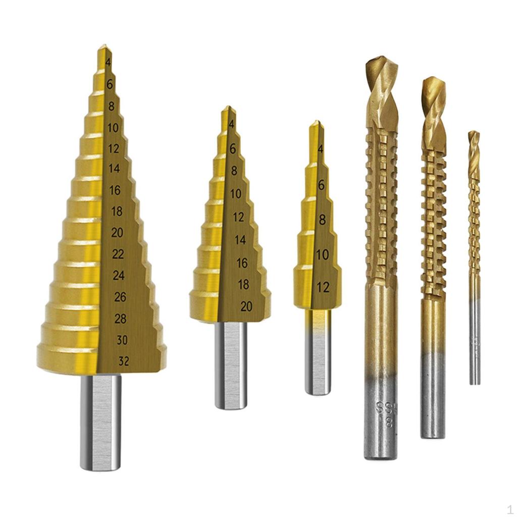 6 Pieces Multiple Hole Stepped Up Bits Opener High Speed Steel Drill Cone for Aluminium