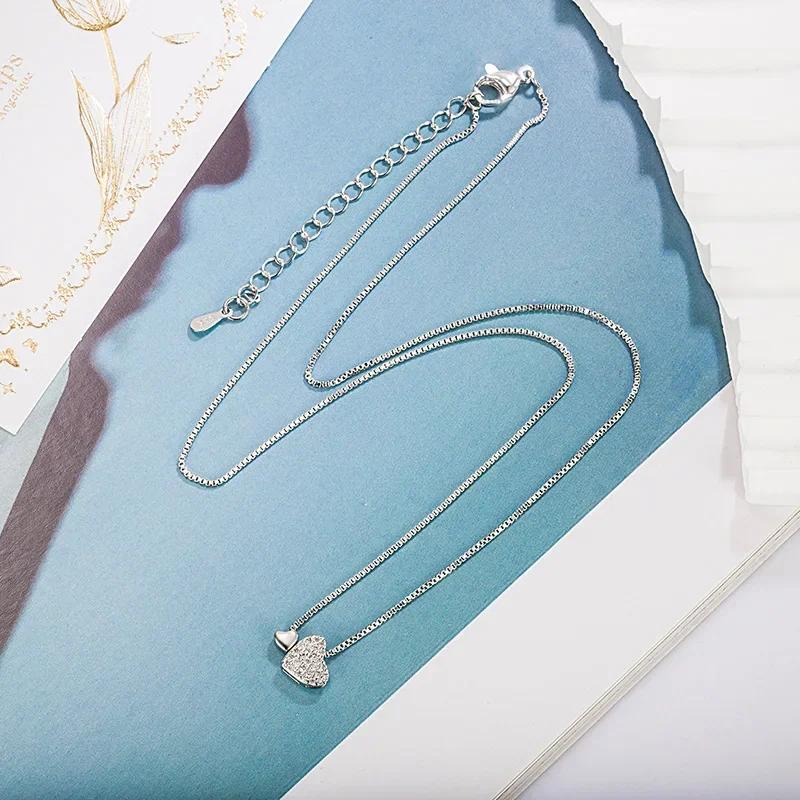 925 Sterling Silver Luxury Crystal Love Heart Pendant Necklaces for Women Silver 925 Female Chokers Jewelry Collares Para Mujer