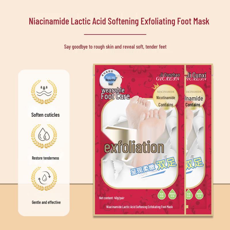 Ji Cunxi Niacinamide & Lactic Acid Exfoliating Foot Mask - Gentle Dead Skin Remover & Softener