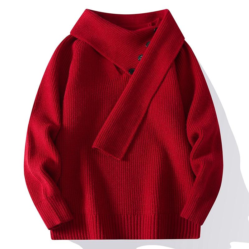 Solid Color Irregular Collar Autumn and Winter Men's Long-sleeved Sweater Tops