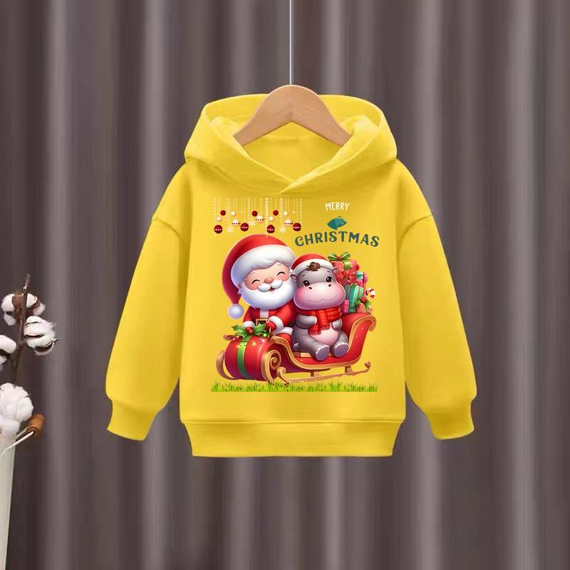 2025 Christmas Santa Claus Printed Children's Hoodie Children's Girls' Hoodie Sportswear Children's Fashion Cartoon Oversized Coat