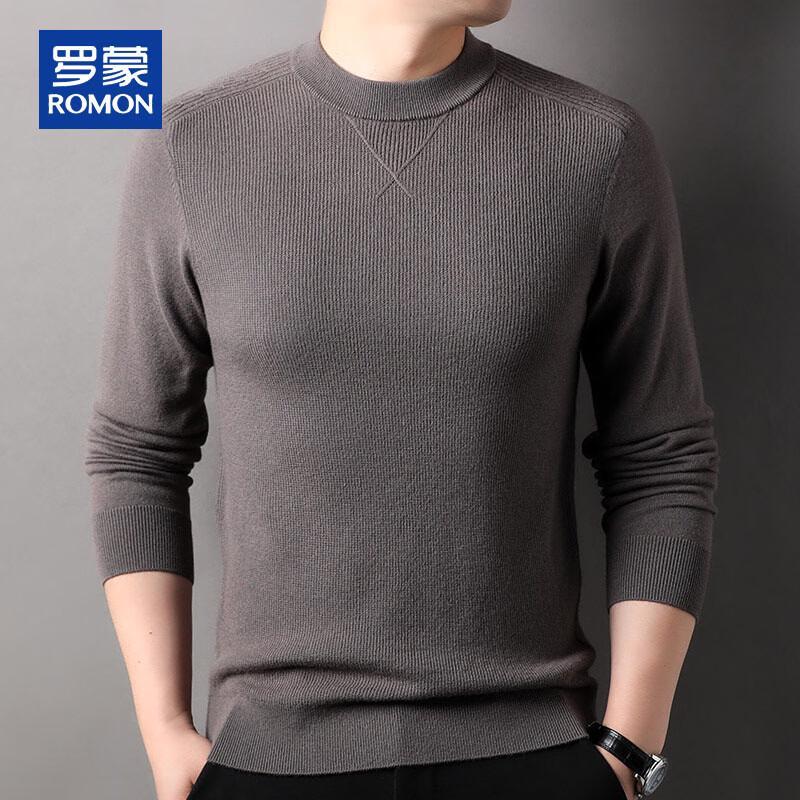 ROMON Men's 100% Pure Wool Round Neck Pullover Sweater