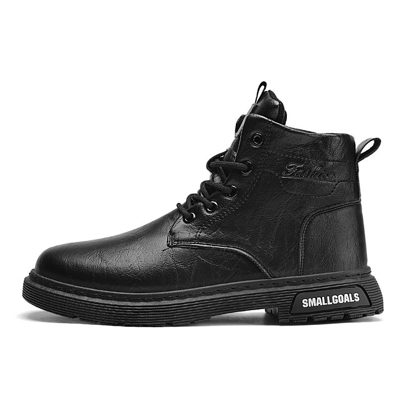 

Модные мужские рабочие ботинки осень-зима повседневная кожаная обувь для мужчин индивидуальная уличная нескользящая износостойкая удобная мужская обувь 44 чёрный