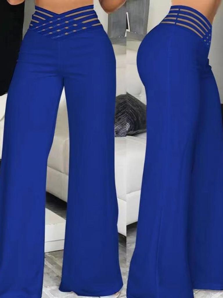 Damen Hollow Out Taillengürtel Lange Hose, Elegante Pendler Weitbeinige Hose Hohe Taille Lässige Weitbeinige Hose