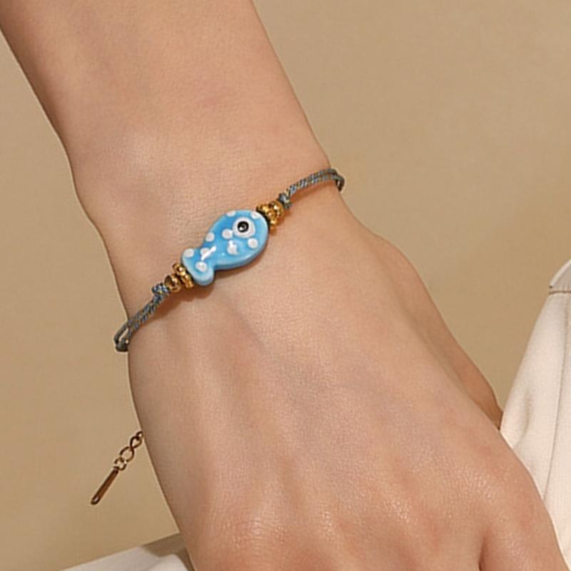 Fish Inspired Knotted Stainless Steel Cord Bracelet With Customizable Length Portable Accessory Stylish Outfits