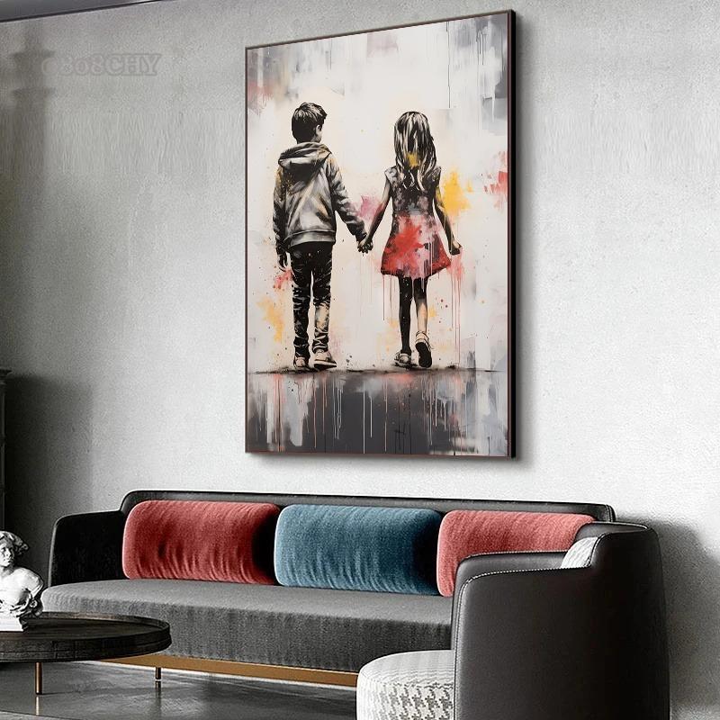 Banksy Chlapec Dívka s balónkem Street Art Plakáty Tisky na plátno Pop Graffiti Art Malba na plátno Cuadros Nástěnné umění Domácí dekorace