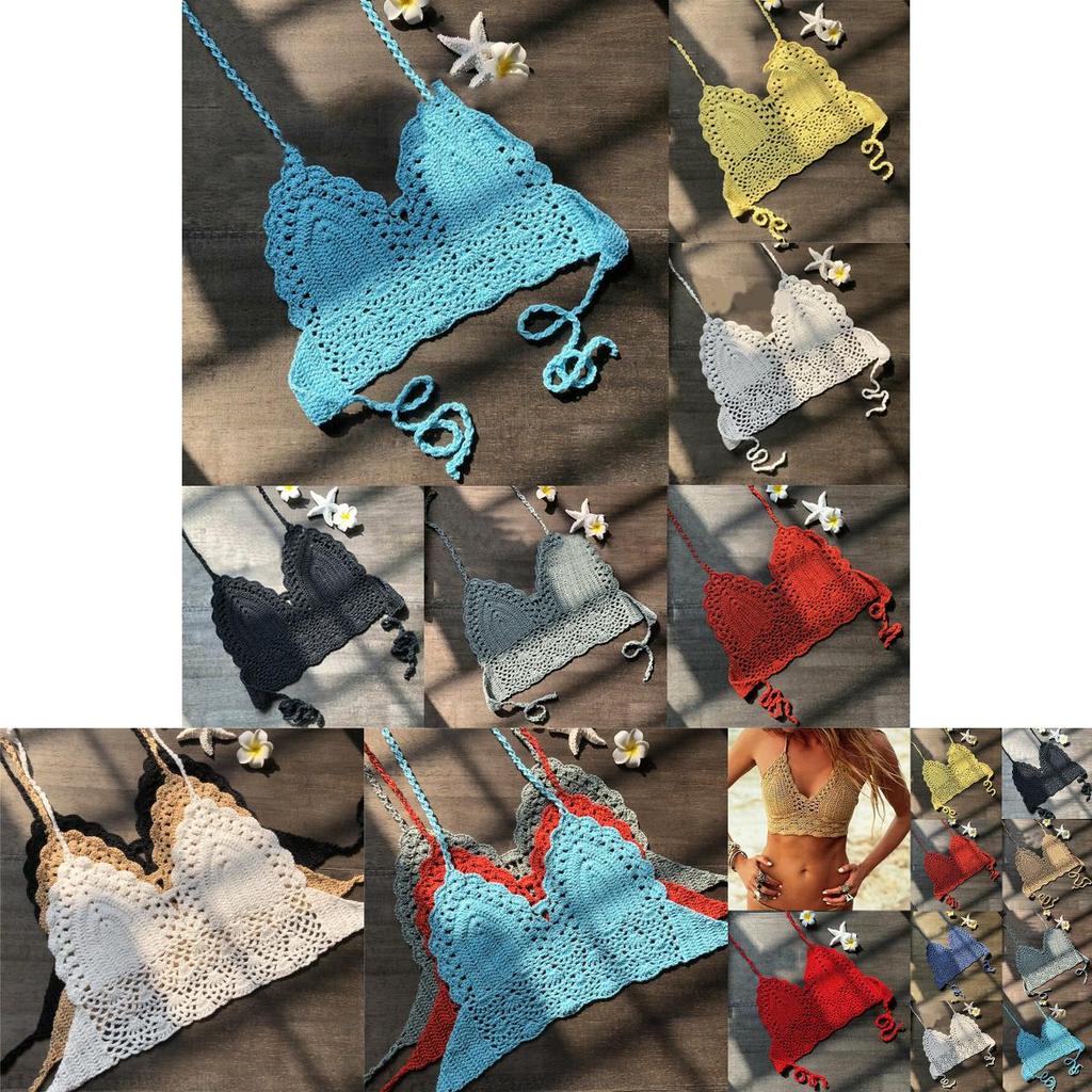 Crochet Women Lace Vest Crop Top Knitted Bra Boho Beachwear Bikini Holiday Tank