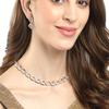 Women American Diamond Studded Intrcately Designed Leaf Shaped Necklace With Earring Jewellery Set For Women and Girl