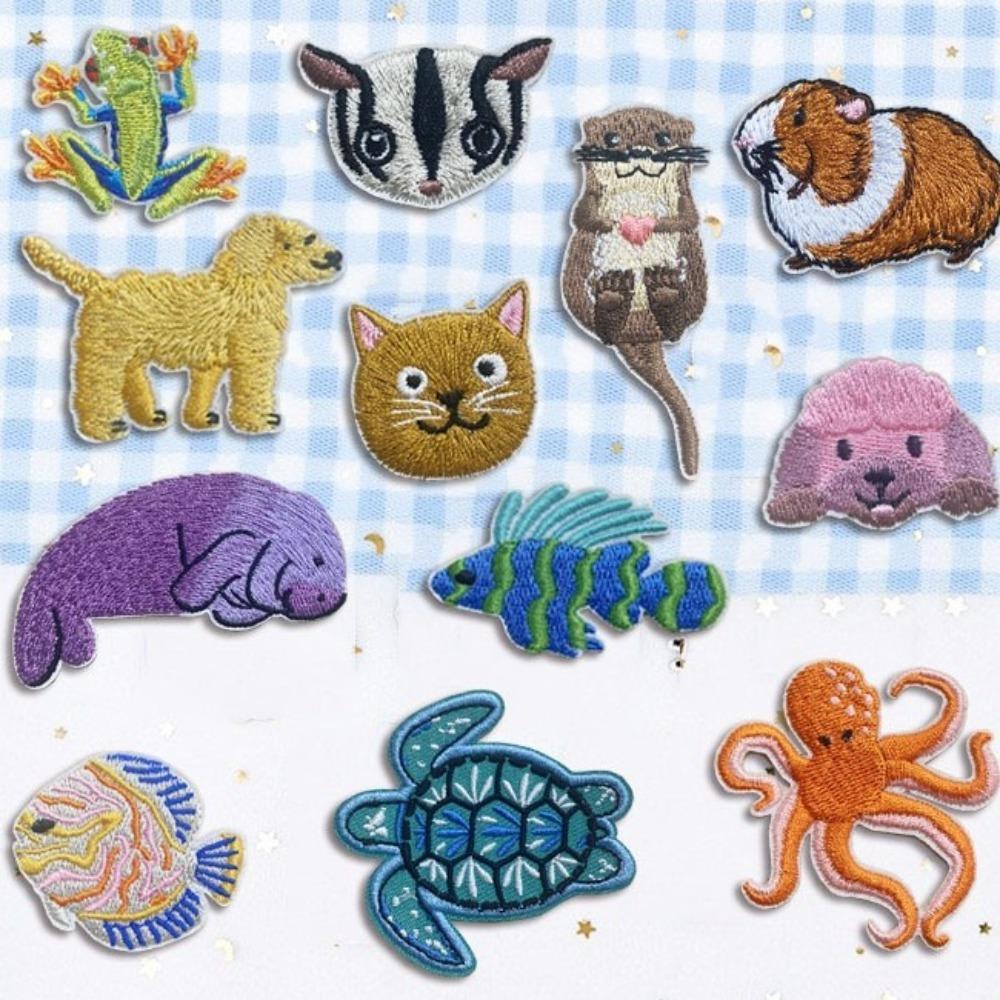 15pcs Ocean Fish DIY Iron on Patches Cat Dog Embroidered Cloth Stickers Sewing Supplies on Clothes