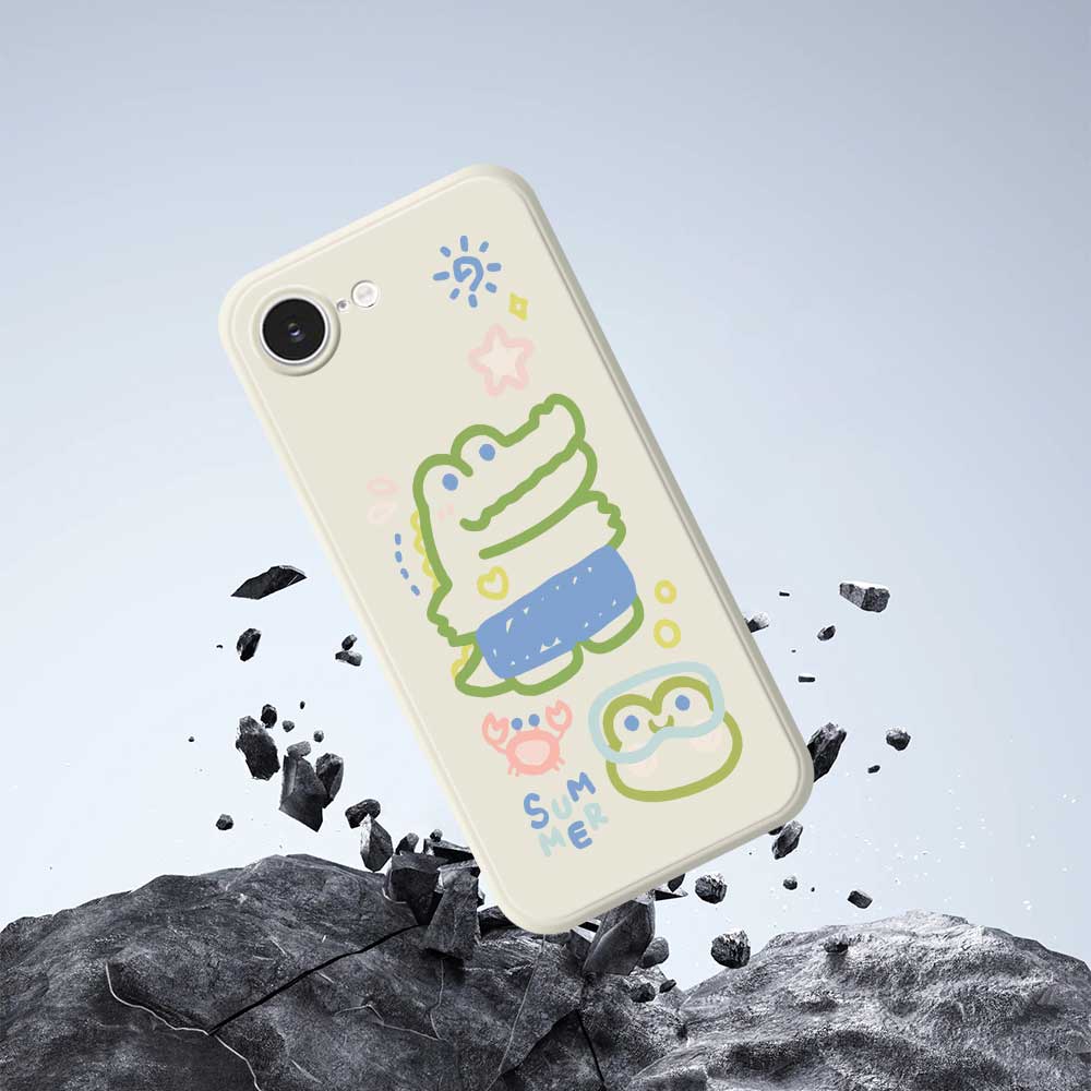 For iPhone 16e Case Frog Alligator Pattern Printing Straight Edge TPU Phone Back Cover