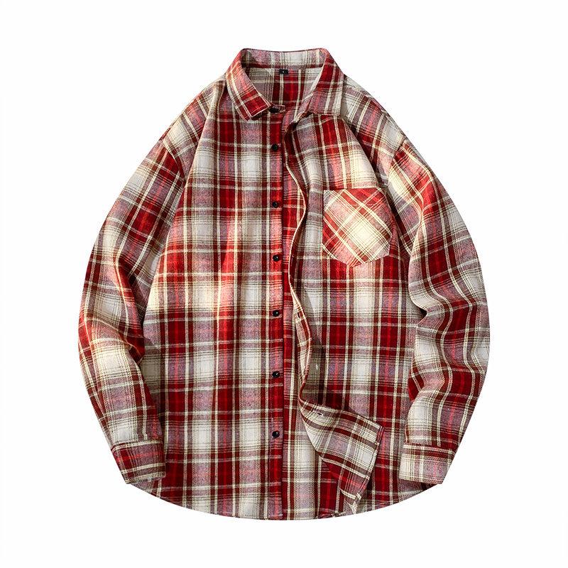 Men's Striped Plaid Long-Sleeve Shirt Jacket - Japanese Fashion, Hong Kong Style, Ideal for Spring and Autumn