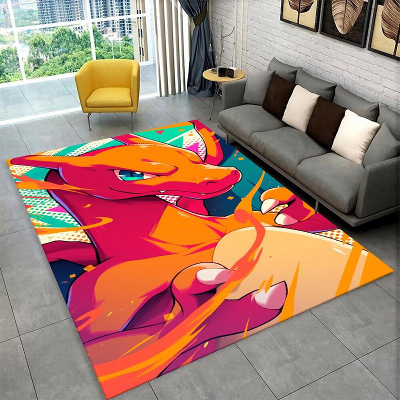 Cartoon Charizard Pokemon Non-Slip Area Rug for Living Room,Bedroom,Playroom,Soft Carpet Floor Mat Home Decor Rug Kids Room