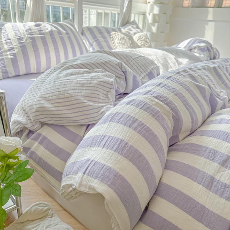 Nordic Bedding Set Ins Popular Striped Duvet Cover Set Bed Sheets Set Single Twin Full Queen Size Skin-Friendly Soft Bedding
