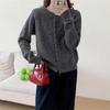 Autumn new solid color round neck single-breasted splicing long-sleeved knitted sweater women's fashion age-reducing top