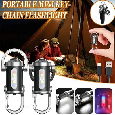 Portable COB LED Camping Lantern Keychain USB Rechargeable Powerful Waterproof Hanging Keyring Flashlight for Camping